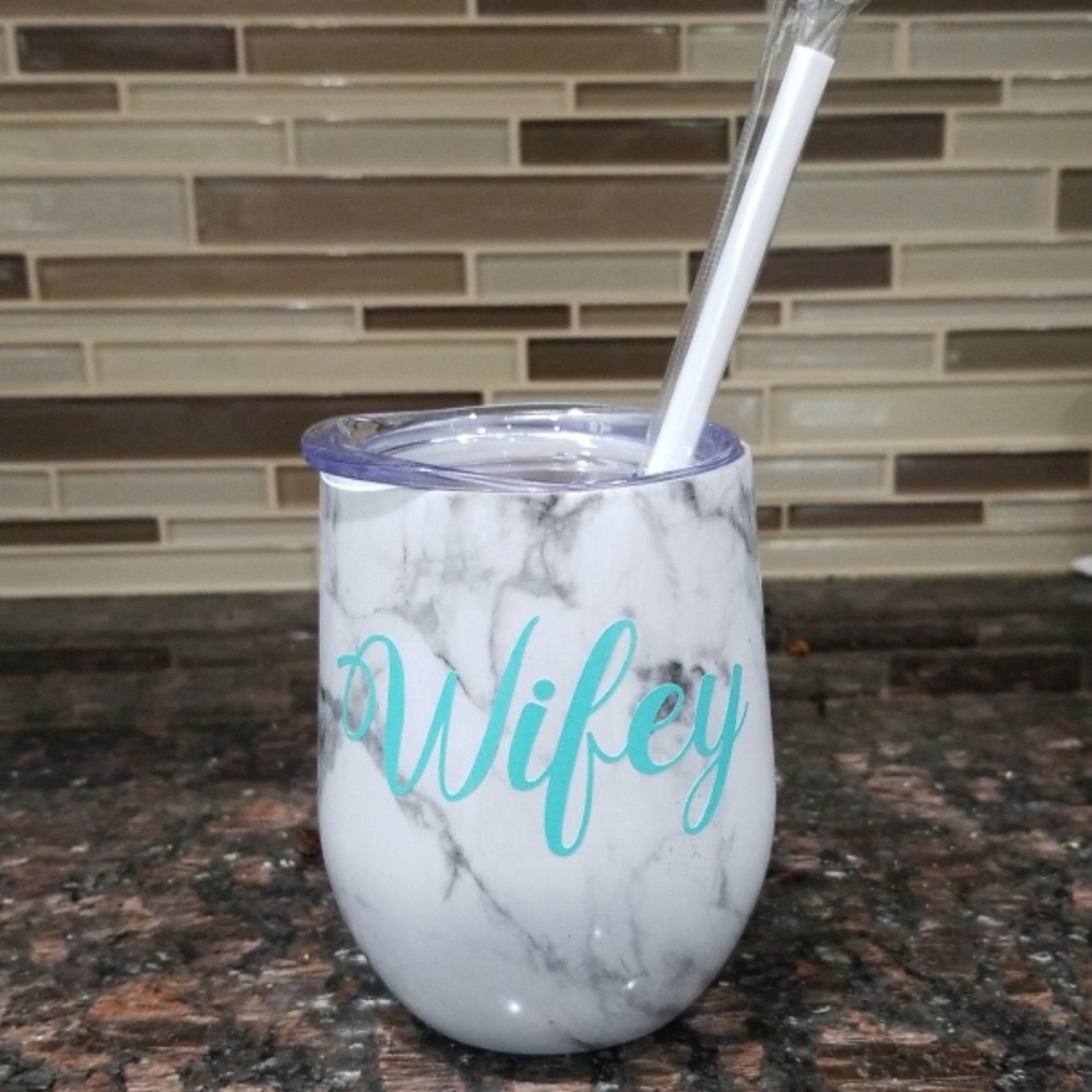 Wifey Marble Teal Wine/Coffee Tumbler Stainless